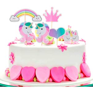 Humairc Decoración De Pastel De Unicornio Arcoíris Para Decoración De Tarta  De Cumpleaños Con Globos De Nubes 